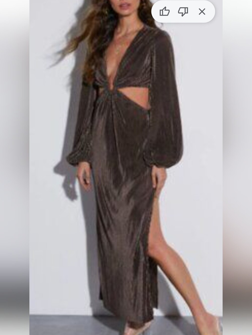 Women’s Maxi Dress with Cutout and Long Balloon Sleeves - Brown